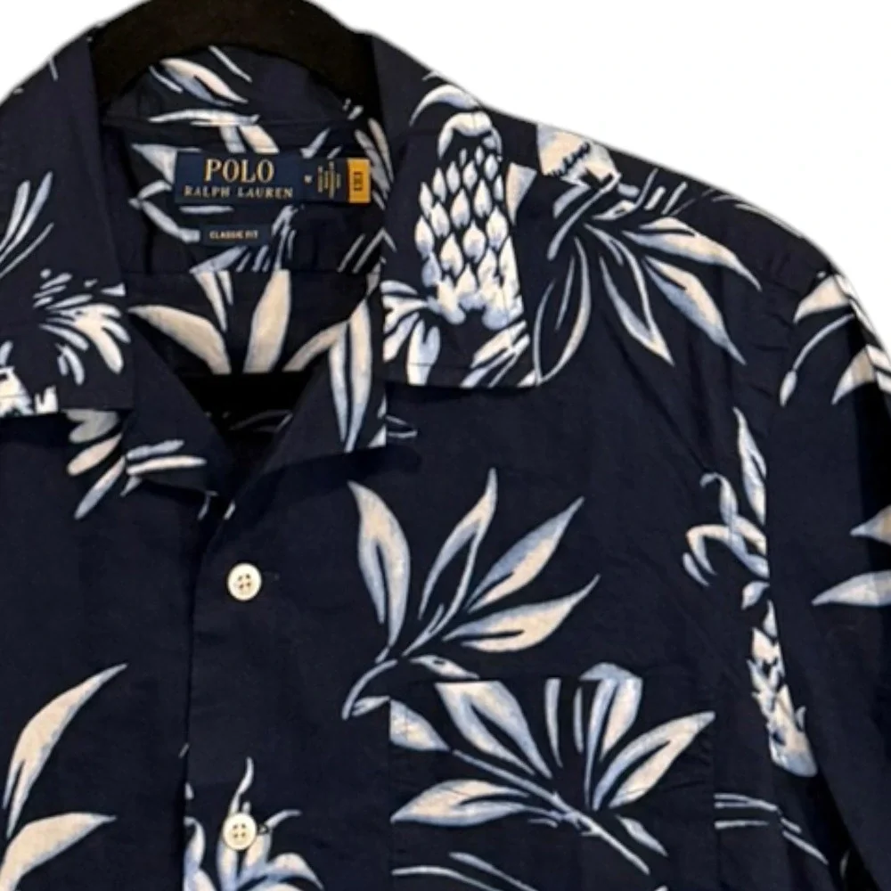 Polo Ralph Lauren Classic Fit Pineapple Camp Shirt Navy Hawaiian Mens Sz M
